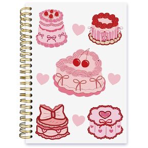 ISANOU Coquette Cake Notebook,Preppy Lined Spiral Notebook Hardcover,College Ruled Notebook,Office School Journal Notebook for Work,5.5x8.3 Inch 80 Pages,Coquette Gifts for Women Girl