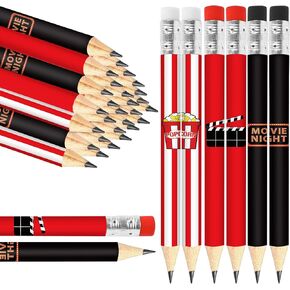 36Pcs Movie Night Pencil with Eraser Red Black Short Writing Pencil Cute Popcorn Mini Half Pencils Bulk for Classroom Office Stationery Supplies, 4 in