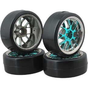 BQLZR Blue Plastic Y Shape Hub Wheel Rim with Smooth Tires for RC 1:10 On-Road Racing Car & Drift Car Pack of 4