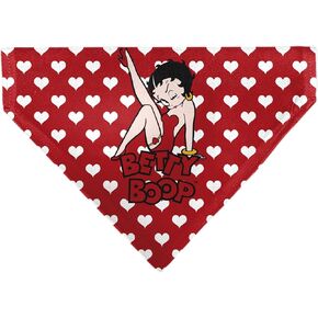 Betty Boop Pet Bandana, Betty Boop Seated Leg Kick Pose and Text Hearts Red White