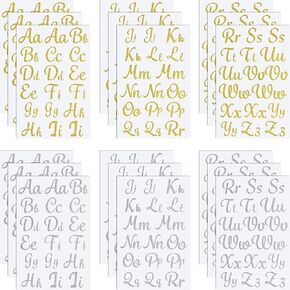 18 Sheet Iron Letters Iron on Letters Cursive Heat Transfer Letters for T Shirts Clothing Stockings Printing Craft Decoration (Golden, Silver)
