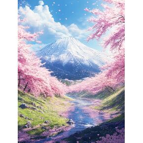 Reofrey DIY Diamond Art Kits for Adults Mount Fuji, Landscape Full Drill Round Rhinestone Diamond Painting Kits for Adults, Cross Stitch Embroidery Canvas for Crafts Home Wall Decor 30x40cm