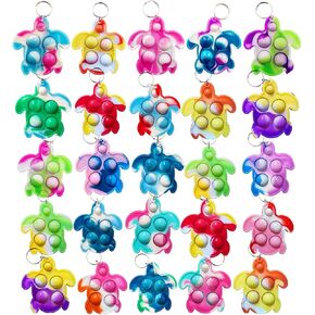 30 Packs Rainbow Bulk Turtle Mini Pop Fidget Keychain Bubble Toy for Boy Girl Kids Summer Party Favors Gift, Stress Relief Students Classroom Prize