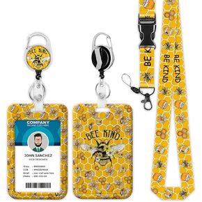 Cute Bee Flower Lanyards for ID Badges, Bee Kind ID Badge Holder with Lanyard Retractable Badge Holder/Reel Lanyard Teacher, Kids