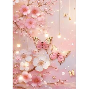 Auremi Pink Butterfly Diamond Art Painting, Diamond Art Painting Kits, 5D Animal Diamond Art Kits, Full Drill Diamond Dots Paintings for Beginners, Animal Diamond Art Painting Kits for Home 30x40 cm
