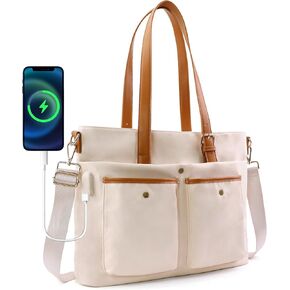 IBEE Work Tote Bag for Women with USB Charging Port Nylon Tote Bag Fits 15.6 Inch Laptop Travel Tote Bag with Zipper