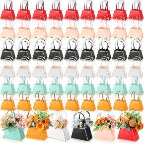 Ctosree 60 Pcs Flower Gift Bags Portable Floral Paper Bouquet Bags Flower Box for Arrangements with Handle Florist Supplies for Graduation Wedding Bridal Shower Student Teacher