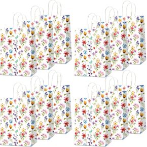 Spring Wildflower Gift Bags Floral Welcome Bags Flower Party Favors Wildflower Paper Candy Goodie Treat Bags with Handles for Garden Party Decorations Birthday Tea Bridal Shower Wedding Supplies