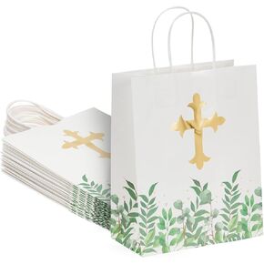 Faithful Finds 15 Pack of Religious Party Favor Gift Bags for Easter Christening Gifts, for Girls and Boys Baptism, First Communion, Confirmation Gift Bags (10 x 8 x 4 Inches)