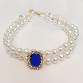 Pet Collar Adjustable gem cat Pearl Necklace Set with Diamond Elastic pet Accessories