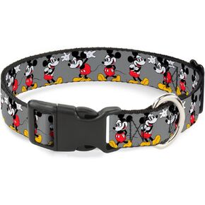 Buckle-Down Breakaway Cat Collar - Mickey Mouse w/Glasses Poses Gray - 1/2" Wide - Fits 8-12" Neck - Medium