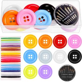 Glarks 71pcs 48mm(1-7/8in) 4 Hole Large Round Button, 10 Colors Big Plastic Resin Sewing Button, Craft Button, Flatback Button with Sewing Tool and Embroidery Thread for Sewing Handmade Ornament