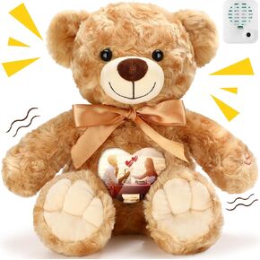 Remembrance Bear 12 Inch Rose Velvet Stuffed Animal with Recorder Brown Voice Recording Stuffed Animal with Picture Frame Recordable Gifts Fabric Animal Toy for Valentine‘s Day Christmas