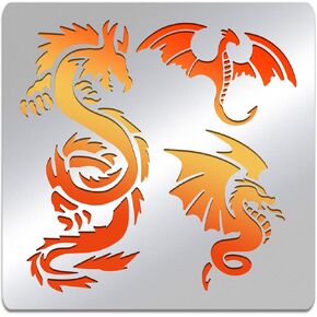 BENECREAT 6x6" Dragon Metal Stencils, Chinese Dragon Stencils for Wood Canvas Wall Painting Crafts and Decorations
