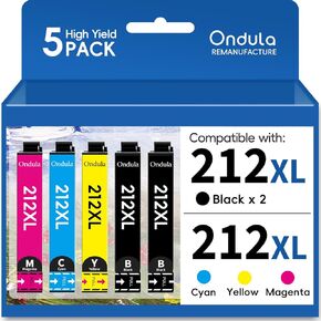 Remanufactured Ink Cartridge Replacement for Epson 212XL 212 XL Ink Cartridges T212 for Workforce WF-2830 WF-2850 Expression Home XP-4105 XP-4100 (2 Black Cyan Magenta Yellow, 5-Pack)