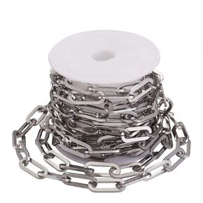 Pandahall 16.4 Feet 304 Stainless Steel Paperclip Chains Necklace 17x7.4x1.6mm Unwelded Strong Oval Cable Chains Links with Spool for Jewelry Making