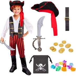 LOYO Pirate Costume Kids, Halloween Costume for Boys Pirate Role Play, Kids Costume for Toddler Boys Age 3-10 Year Old
