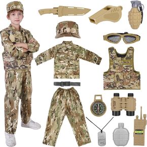 Army Costume for Kids, Boys Military Costume with Tactical Camouflage Vest and Army Toy