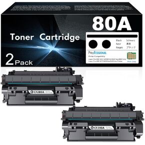 CF280A 80A Toner Cartridge Black High Yield, Replacement for HP 80A CF280AD1 Works with Laser Pro 400 M401n, M401dn, M401dw, M401dne, M425dw; Laser Pro 400 MFP M425dn Printer Cartridge | CF280A-2PK