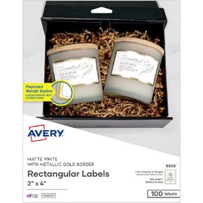 Avery Printable Rectangle Labels, 2" x 4" Shipping Labels, Matte White with Metallic Gold Border, Permanent Adhesive, Laser & Inkjet Compatible, 100 Blank Labels (6506)