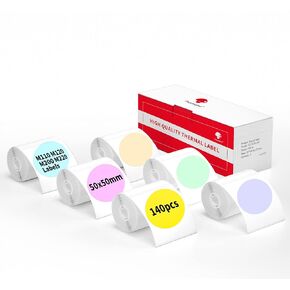 6-Roll Phomemo Color Round Label 1.96"x1.96"(50x50mm), Compatible with Phomemo M110/M120/M200/M220/M221 Label Printer, Self-Adhesive Thermal Labels, 140PCS/Roll