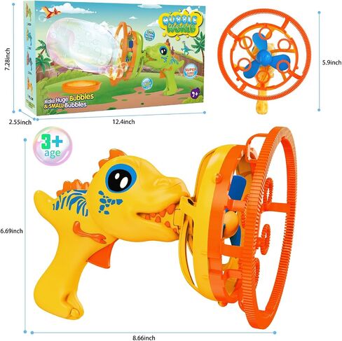 Bubble Gun Bubble Machine Dinosaur Bubble Blower Toy for Kids and Toddlers Bubble in Bubble Gun Party Favors Birthday Christmas Easter Gift for 3 4 5 6 7 8 9 Years Old Boys and Girls (Green+Yellow) in Saudi Arabia