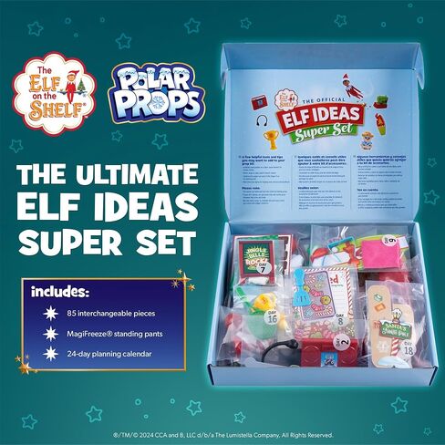 The Elf on the Shelf 24-Day Super Set Official The Elf on the Shelf Ideas for 24 Days of Elf Magic - 80+ Props, MagiFreez Standing Pants and Calendar - for Ages 3 Years and Up Scout Elf Not Included in Kuwait