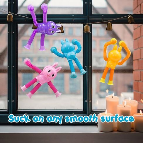 Pop Tubes Rabbit Fidget Toys for Kids, 4Pack Fidget Pop Toys Telescopic Suction Cup Toy for Stress and Anxiety Relief, Easter Basket Stuffers Gift for Kids and Toddlers (4Pack Rabbit) in Saudi Arabia