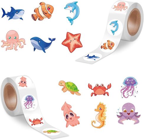 Dinosaur Sticker Roll for Kids Party - 1000 Pcs Cute Animal Round Stickers Rolls, Cartoon Designs Stickers for Teacher Reward Motivational School Classroom Party Supplies Adhesive Label Envelope Seal in Kuwait