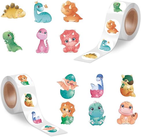 Dinosaur Sticker Roll for Kids Party - 1000 Pcs Cute Animal Round Stickers Rolls, Cartoon Designs Stickers for Teacher Reward Motivational School Classroom Party Supplies Adhesive Label Envelope Seal in Kuwait