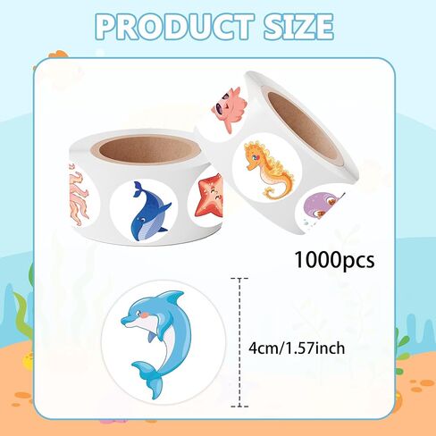 Dinosaur Sticker Roll for Kids Party - 1000 Pcs Cute Animal Round Stickers Rolls, Cartoon Designs Stickers for Teacher Reward Motivational School Classroom Party Supplies Adhesive Label Envelope Seal in Kuwait