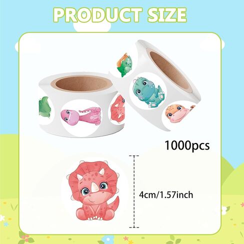 Dinosaur Sticker Roll for Kids Party - 1000 Pcs Cute Animal Round Stickers Rolls, Cartoon Designs Stickers for Teacher Reward Motivational School Classroom Party Supplies Adhesive Label Envelope Seal in Kuwait