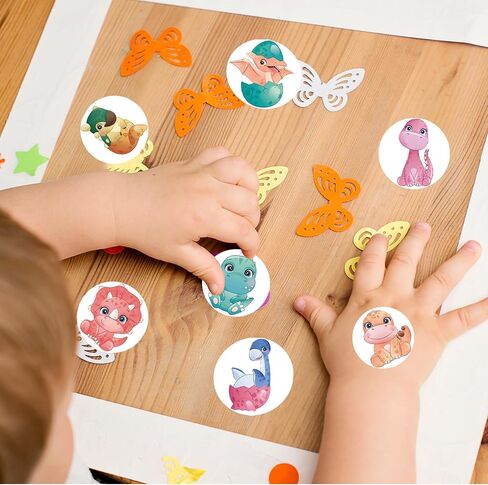 Dinosaur Sticker Roll for Kids Party - 1000 Pcs Cute Animal Round Stickers Rolls, Cartoon Designs Stickers for Teacher Reward Motivational School Classroom Party Supplies Adhesive Label Envelope Seal in Kuwait