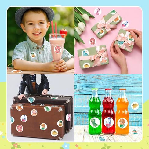 Dinosaur Sticker Roll for Kids Party - 1000 Pcs Cute Animal Round Stickers Rolls, Cartoon Designs Stickers for Teacher Reward Motivational School Classroom Party Supplies Adhesive Label Envelope Seal in Kuwait
