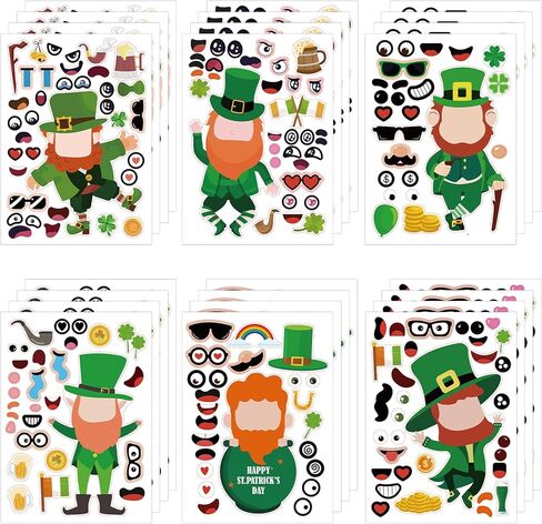 24 Sheets St. Patrick’s Day DIY Sticker for Kids,Make Your Own a face Leprechauns Stickers Adhesive Irish Shamrock Stickers St Patricks Day Labels Gift for Party Favors Supplies Decoration(Style 1) in Saudi Arabia