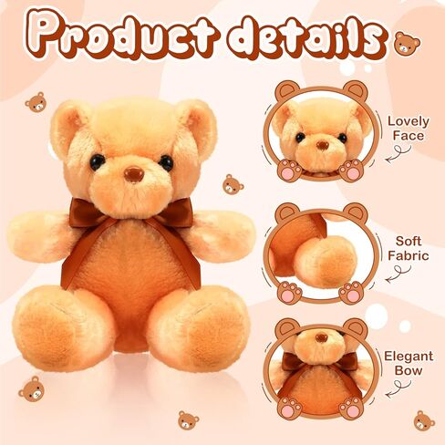Skylety 10 Pieces Bears Bulk Stuffed Animals Soft Plush Toy Gift Bears with Ribbon Bow for Boys Girls Birthday Wedding Baby Shower Party Favor(Bright Colors) in Kuwait