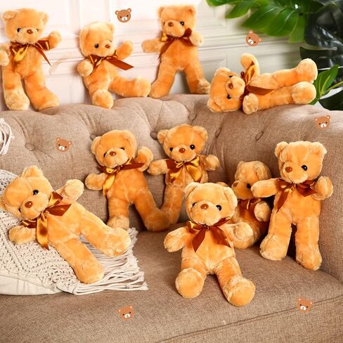 Skylety 10 Pieces Bears Bulk Stuffed Animals Soft Plush Toy Gift Bears with Ribbon Bow for Boys Girls Birthday Wedding Baby Shower Party Favor(Bright Colors) in Kuwait