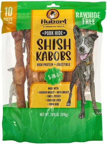 Hubert Pet Gourmet 5-in-1 Large Pork Hide Kabobs – Quad Flavor Chews in a 10-Piece Bag, 10" Chews for All Dog Sizes, 1.8 lb Pack in Saudi Arabia