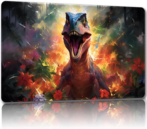 Playmat for MTG ، مع أكياس تخزين مجانية ، حصيرة اللعبة 24 × 14 بوصة ، TCG وحصيرة لعبة لوح للبطاقات ، موسيباد مكتب الحصير (Dinosaur 5-Auxiliary Combat) in Kuwait