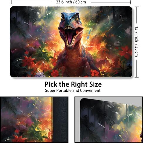 Playmat for MTG ، مع أكياس تخزين مجانية ، حصيرة اللعبة 24 × 14 بوصة ، TCG وحصيرة لعبة لوح للبطاقات ، موسيباد مكتب الحصير (Dinosaur 5-Auxiliary Combat) in Kuwait