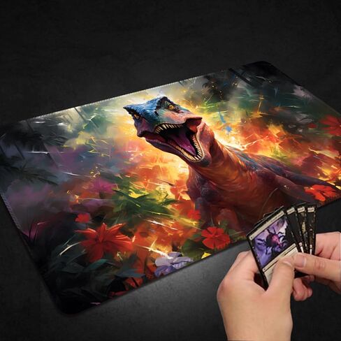 Playmat for MTG ، مع أكياس تخزين مجانية ، حصيرة اللعبة 24 × 14 بوصة ، TCG وحصيرة لعبة لوح للبطاقات ، موسيباد مكتب الحصير (Dinosaur 5-Auxiliary Combat) in Kuwait