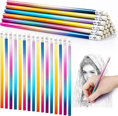 Teling 48 Pcs Colorful Pencils Theme Party Favors Fun Pencils in Bulk with Eraser Wooden Number 2 Graphite for Students School Classroom Birthday Supplies in Saudi Arabia