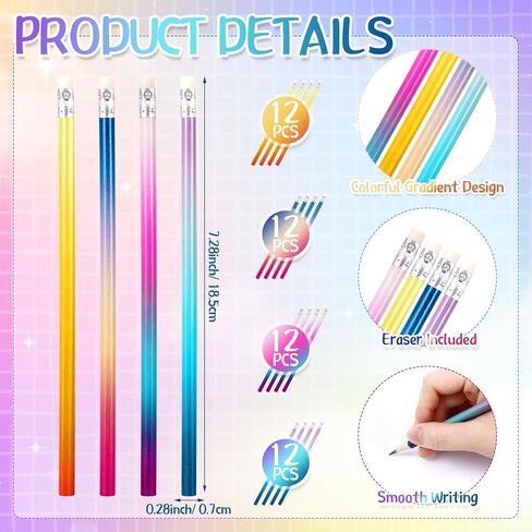 Teling 48 Pcs Colorful Pencils Theme Party Favors Fun Pencils in Bulk with Eraser Wooden Number 2 Graphite for Students School Classroom Birthday Supplies in Saudi Arabia