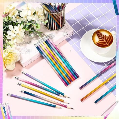 Teling 48 Pcs Colorful Pencils Theme Party Favors Fun Pencils in Bulk with Eraser Wooden Number 2 Graphite for Students School Classroom Birthday Supplies in Saudi Arabia