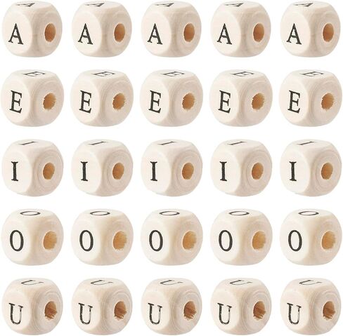 Pandahall 98pcs Natural Wood Cube Large Hole Letter Beads 12x12x12mm Wooden Cubic European Beads with A-Z Alphabet Letter & Heart & Star Pattern for DIY Jewelry Bracelets Making, Hole: 4mm in Saudi Arabia