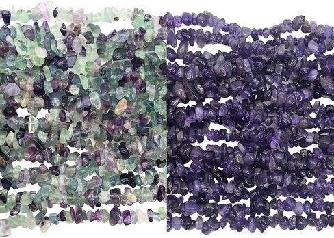 Fekuar 66" Irregular Tumbled Fluorite & Amethyst Chip Beads for Jewelry Making, Healing Crystal Drilled Loose Bead Strand DIY Craft Supplies, 5-8mm in Saudi Arabia