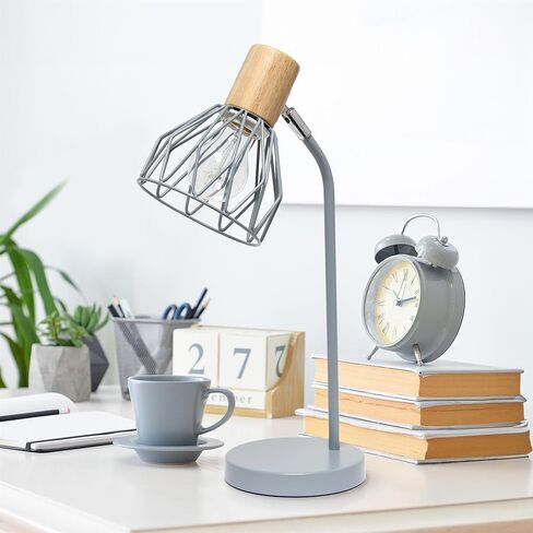 Simple Designs LD2022-WHT 18.19" Industrial Farmhouse Fusion Adjustable Cage Wire Office Accent Desk Lamp, White in Saudi Arabia