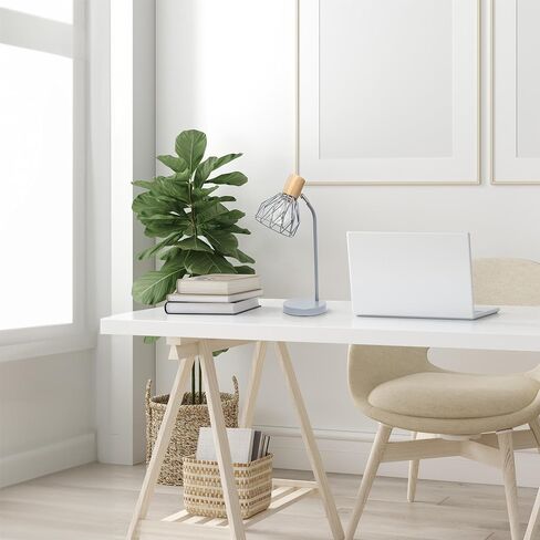 Simple Designs LD2022-WHT 18.19" Industrial Farmhouse Fusion Adjustable Cage Wire Office Accent Desk Lamp, White in Saudi Arabia
