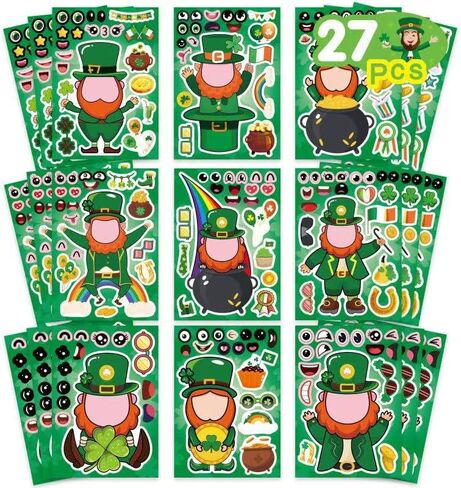 St Patrick Stickers for Kids - 27 Sheets Make Your Own Shamrock Stickers for Gift Decor, Makea Animal Face Stickers for Irish Lucky Party Favors Crafts School Classroom Activity Rewards for Kids in Saudi Arabia