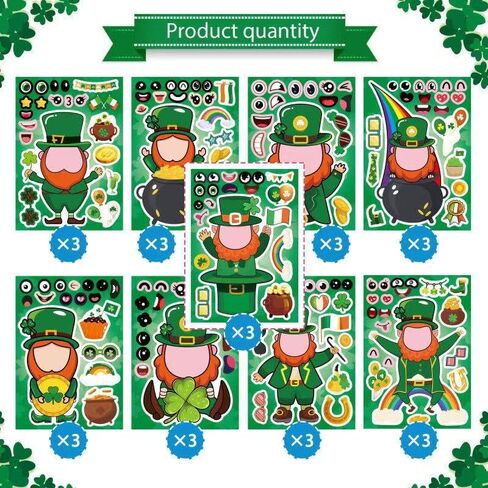 St Patrick Stickers for Kids - 27 Sheets Make Your Own Shamrock Stickers for Gift Decor, Makea Animal Face Stickers for Irish Lucky Party Favors Crafts School Classroom Activity Rewards for Kids in Saudi Arabia